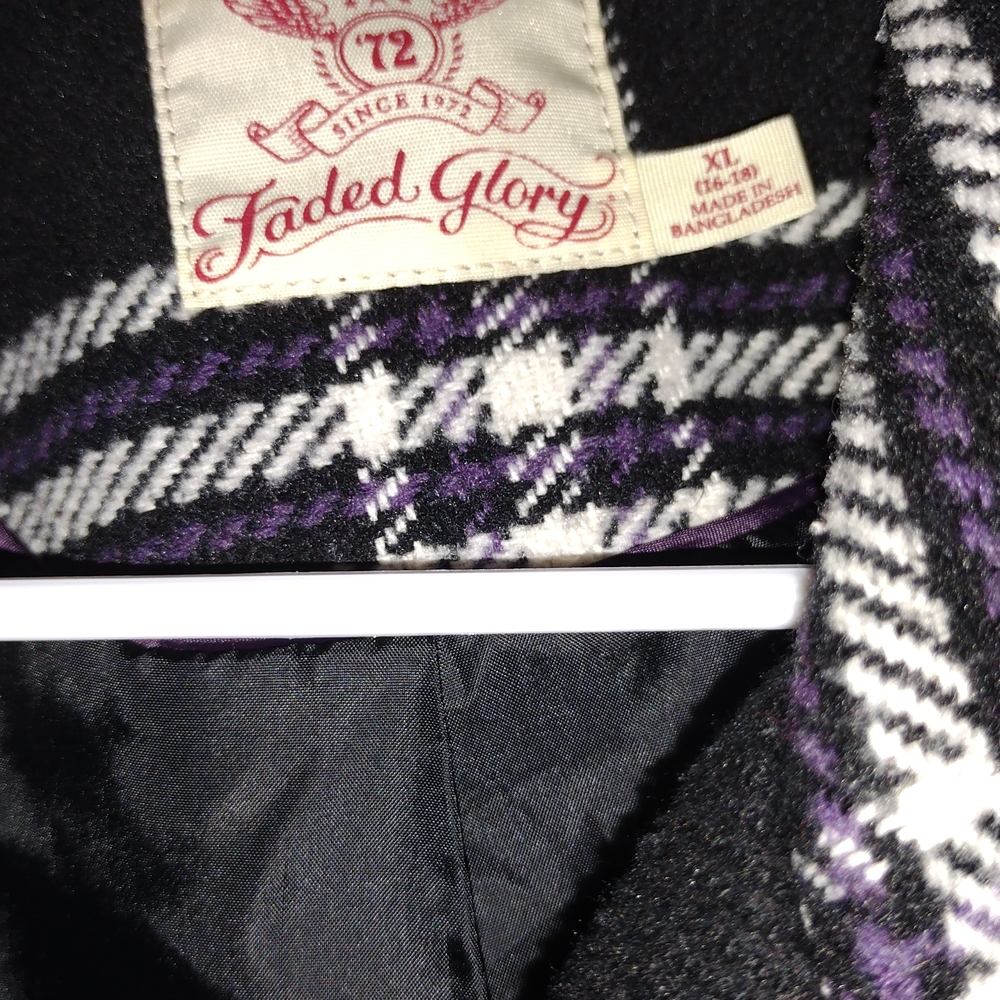 Faded Glory Black and Purple Plaid Jacket